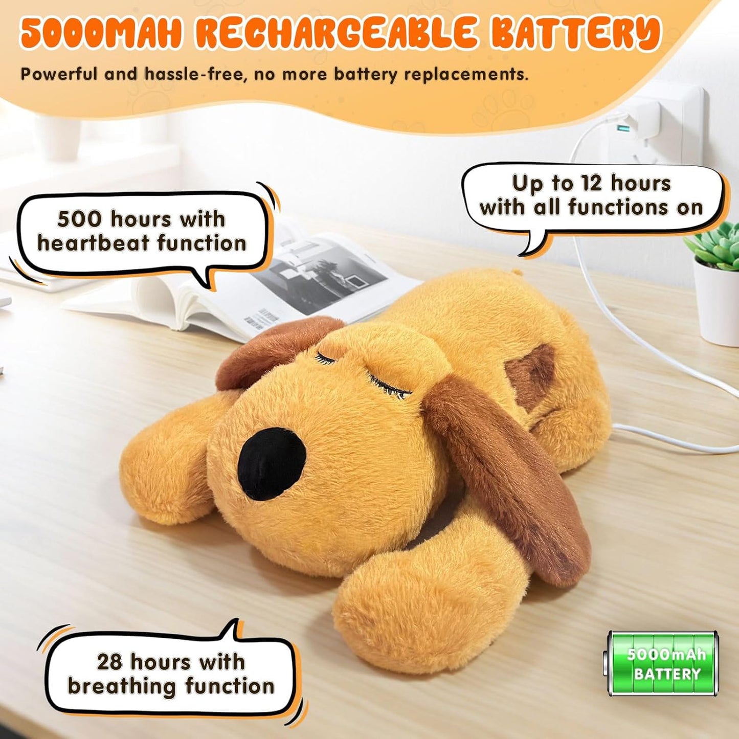Pets-Yes HeartBeat & Breathing Rechargeable Plush Puppy Toy